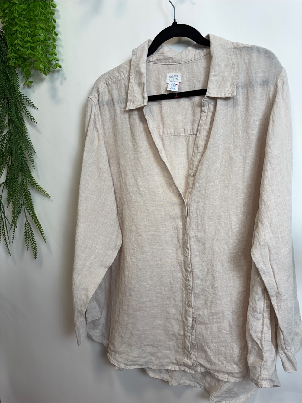Sigrid Olsen Natural Beige Linen Button-Down Shirt